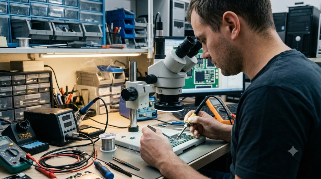 Lötarbeiten unter dem Stereomikroskop